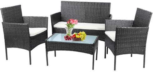 Panana Rattan Garden Furniture 4 Piece Set Table Sofa Chair Patio Outdoor Conservatory Indoor Mixed Grey