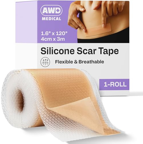 AWD Medical Ruban en silicone souple pour enlever les cicatrices avec feuille de gel de silicone (4,1 x 304,8 cm)