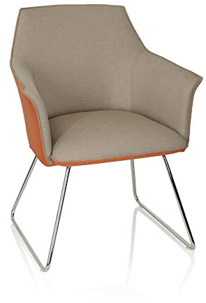 hjh OFFICE 601004 Designer Sessel Arezzo V Stoff/Kunstleder Besucherstuhl mit Kufengestell Esszimmerstuhl Beige/Orange