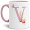 Tassendruck Buchstaben-Tasse mit Blumen - Buchstabe V - Innen & Henkel Rosa - Mug/Cup/Becher/Edel/Geschenk-Idee/Beste Qualität - 25 Jahre Erfahrung