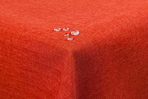 First-Tex Tischdecke Leinenoptik Lotuseffekt abwaschbar mit gerader Saumkante 180 rund in Terracotta/orange
