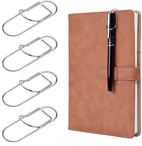 Wisdompro 12 Stück Stifthalter Notizbuch Metall, 2,1 x 6 cm Stift Clip für Notizbuch Bücher Journal Klemmbrett, Büroklammern Groß für Fast Jede Stiftgröße (Silber)