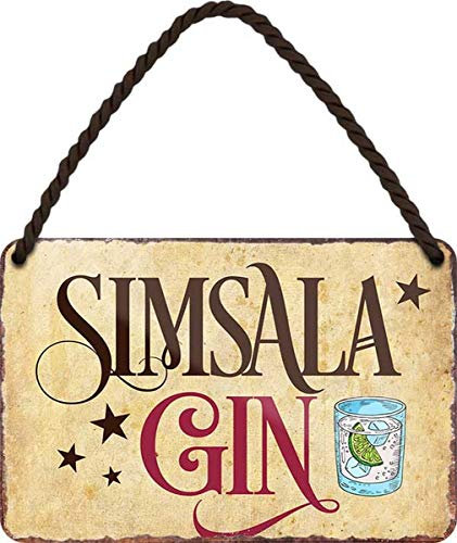WOGEKA ART Retro Blechschild - Simsala Gin - witziger Spruch als Geschenk-Idee zum Geburtstag Weihnachten zur Dekoration 18x12 cm Vintage-Design Hänge-Schild aus Metall HS187