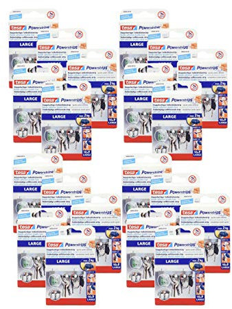 tesa Powerstrips Large - Doppelseitige Klebestreifen zur Montage von Gegenständen auf glatten Oberflächen (20 Packungen)