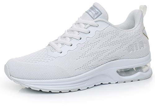 AFFINEST Damen Laufschuhe Sportschuhe Air Atmungsaktiv Turnschuhe rutschfest Leichte Schuhe Stoßfest Outdoor Mesh Sneaker Weiß 36