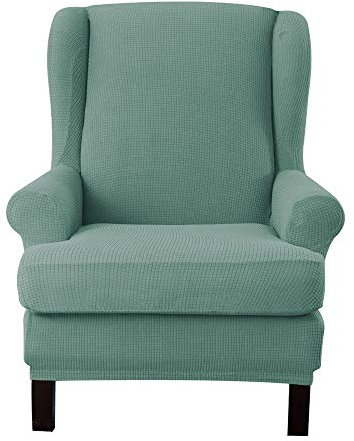 EBETA Jacquard Ohrensesselbezug 2-Teilig Sesselüberwürfe Sesselhussen, Elastisch Sofa Armlehnenbezüge Schonbezug Hussen für Lesesessel, Relaxsessel mit Sitzbezug (Hellgrün)