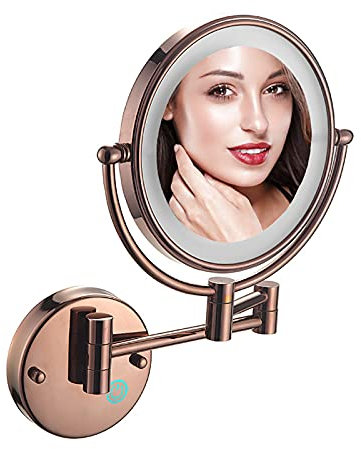 SJASD LED Mural Miroirs de Maquillage 3X Grossissant, Double Face Miroir Grossissement Lumineux Mural Miroir Cosmétique,Miroir Murales Salle De Bain Rond,360° Pivotant Extensible,Rose Gold