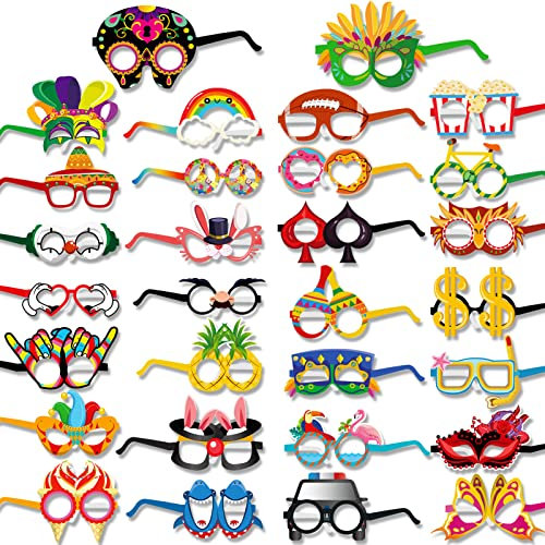 30 Stück Lustige Party Brillen Foto Requisiten Maskerade Masken Kostüm Dekoration für Kinder Erwachsene Halloween Karneval Fasching Ball Geburtstag Mexikanischen Hawaiian Tropische Sommer Luau Party