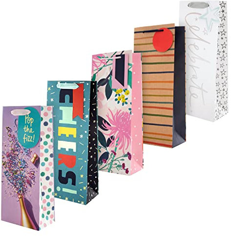 Hallmark Bottle Bag Bundle - 5 Bottle Bags in 5 Fun Contemporary Designs
