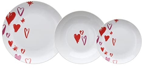 Tognana, Madison - Vajilla para 6 personas, 18 piezas, porcelana blanca y roja