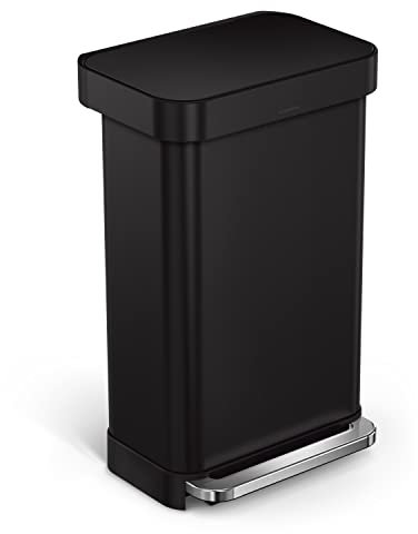 simplehuman Cubo de basura manos libres para cocina, 45 litros, negro mate