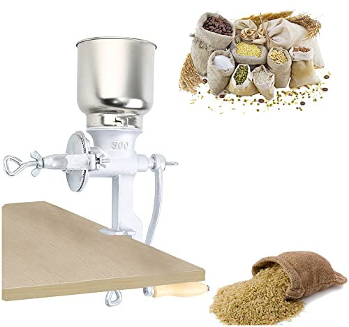 Cast Iron Manual Grain Mill Hand Operated Grain Grinder with Large Hopper for Corn Barley Wheat Berries Coffee Chickpeas Poppy Seeds Pepper Dried Beans