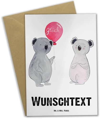 Mr. & Mrs. Panda Personalisierte Grußkarte Koala Luftballon - Geschenke, Geburtstagskarte, Grußkarten Personalisiert, Karte, Selbst Gestalten, Party, Geburtstag, Selber Drucken, Geschenk