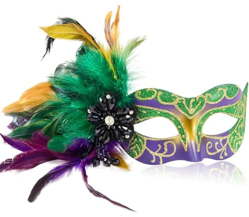 2025 Karnevalsmasken für Damen mit Federn – venezianische Maske für Maskerade-Party, Karneval, Halloween, Cosplay, Abschlussball, Weihnachten