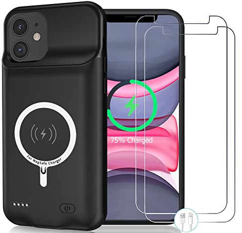 Wireless Charging Case for iPhone 11, 10000mAh High Capacity Portable Rechargeable Protective Battery Case Wireless Charging Compatible with iPhone 11 (6.1 inch) Extended Battery Charger Case (Black)