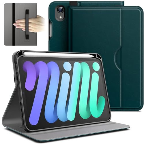 JETech Hülle für iPad Mini (A17 Pro, 2024 Modell, 7. Generation) / Mini 6 (Modell 2021, 6. Generation), PU Leder Folio Schützende Tablet Cover Schutzhülle mit Stifthalter (Pfauengrün)