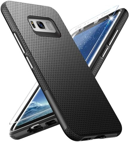Handyhülle für Samsung Galaxy S8 Hülle mit Schutzfolie, Stoßfest Bumper Kratzfestigkeit rutschfest Schutzhülle Galaxy S8 Schwer Silikon Armor für Samsung S8 Case Cover Tasche (Schwarz)