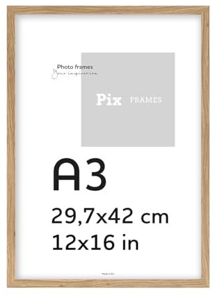 Pix FRAMES Bilderrahmen A3, 30x42 cm - Holzrahmen für Foto - Rahmen mit Scheiben aus acrylglas - Rahmen zum Aufhängen - Modern Photo Frame - Eiche