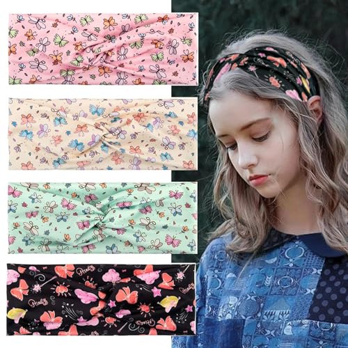 RYMAUP® 4er Pack Mädchen Einhorband, Hautfreundlicher Stoff, Kinderinsetzbar Haarband, Geeignet zum Make-up, Fitness (Schmetterling)