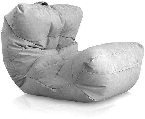 Aiire Relaxo Sitzsack XXL für Kuschelecke - Bean Bag Design aus Kunstleder mit Füllung - Riesen Sitzsäcke Erwachsene, Sitz Sack Flauschig - Bodenkissen Grob, Bodenstuhl, Bodensessel HellGrau