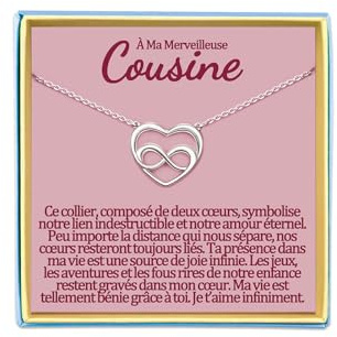 Temulnee Cousine Collier Cadeau pour Ma Cousine Cadeaux A Sa Cousine Anniversaire Cadeau Noel Fetes Des Meres Infini Coeur Eternel Cousine Colliers Noël Argent Original Idee Femme Bijoux Noël
