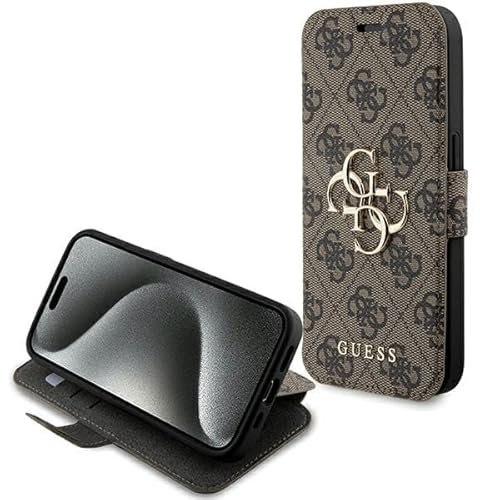 GUESS GUBKP15X4GMGBR Case for iPhone 15 Pro Max 6.7 Inch Brown Book 4G Metal Logo