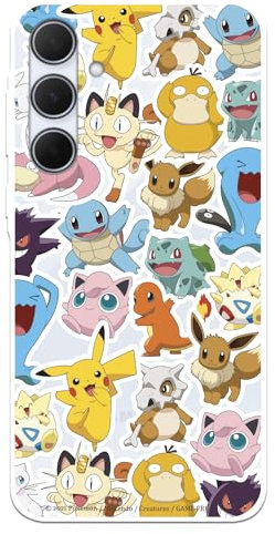 Schutzhülle kompatibel mit Samsung Galaxy A35 5G Offizielle Pokémon Pokemon Pattern Sticker zum Schutz Ihres Handys. Flexible transparente Silikonhülle, offizielle Pokémon-Lizenz