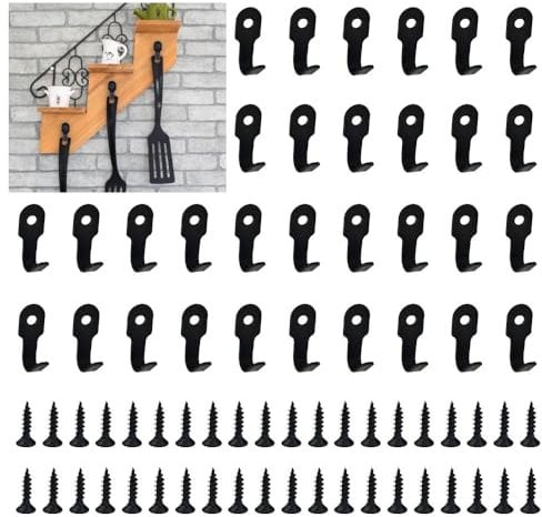NAROSEBE 40 Pcs Mini Ganci Neri Gancio Singolo da Parete Nero Gancio Appendiabiti Singolo Vintage Ganci Neri Vintage Ganci in Stile Antico Neri Ganci Appendi Singolo + 40 Viti per Chiavi Appendiabiti