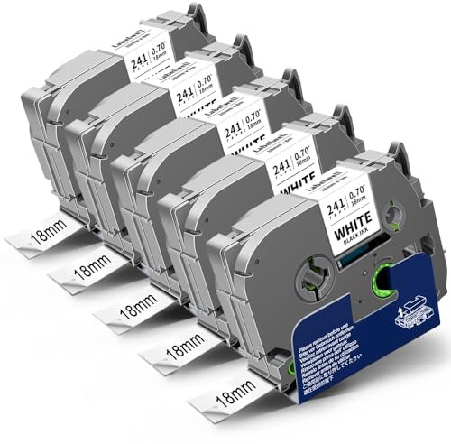 5x Labelwell kompatibel 18mm Schriftband für Brother TZe-241 TZe241 TZc-241 Laminated Schwarz auf Weiß TZ Tape für Brother P-Touch PT-D450VP PT-E500VP PTD600VP PTP750W PT-D400 PT-E300VP PT-P900W H500