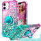 Unlicaku for iPhone 12/12 Pro Case with Stand, Sparkle Glitter Case with Ring and Lanyard, Women Girls Luxury Cute Bling Diamond Protective Phone Cover for iPhone 12/12 Pro, Green