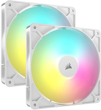 Corsair RS140 ARGB 140mm PWM Fans – Daisy-Chain Connection – Low-Noise – Magnetic Dome Bearing – Dual Pack – White