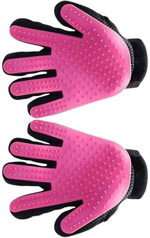 BOUMOUR® -Fellpflegehandschuh Tierhaarentferner Bürste Massage Fellpflege Grooming Glove Hund Katze (Blau, 2 Handschuhe, EIN Paar) (Pink)