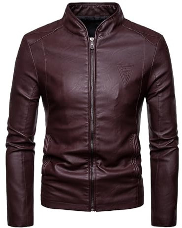 SRZYMJ Lederjacke Herren Rot Matte Lederjacke Wintermantel Herren Kurz Bekleidung Motorradjacke Herren Imprägnierspray Jacke M Regenbekleidung Fahrrad Herren