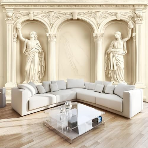 Générique Papier Peint Intissé Relief Marbre Blanc Arches 300x210 cm 3D Panoramique Papier Peint pour Salon Chambre Décoration Murale Pour Adolescents et Enfants Murale