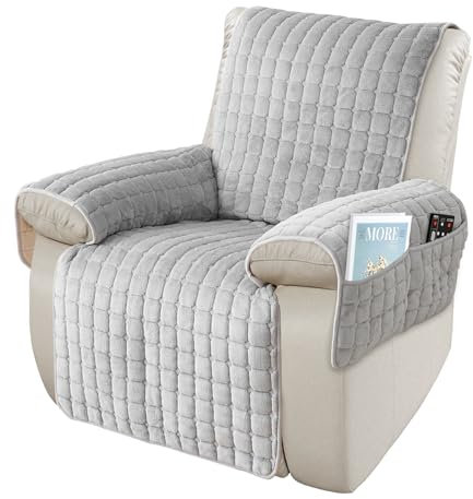Housses de Protege Fauteuil avec Poches et Élastique, Housse de Fauteuil Relax Electrique Antidérapant, Housses de Canapé, Lavable (Gris, 1 Place(53 * 190cm))