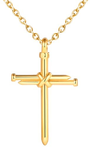 INFINIONLY Collane Ciondolo Croce Creativa in Acciaio Inossidabile da Uomo Ciondolo Croce a Forma di Chiodi Collana Vintage Oro Adolescenti Accessori di Tendenza