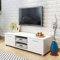 OHOOWOO Meuble TV Blanc Brillant 120x40,5x35 cm,Meuble TV Haute Brillance Rangement spacieux pour Salon et Espace de Divertissement Meubles TV