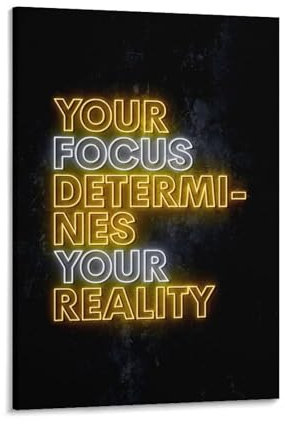 LZTEN Focus Determines Reality inspirierende Schwarz-Weiß-Neondrucke, Poster, Leinwand, Wandkunst, Ölgemälde, Dekoration, gerahmt, 30,5 x 45,7 cm