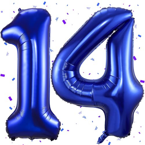 Dunkelblau Luftballon 14,Zahlen Luftballon Dunkelblau,40 Zoll Folienballon 1&4,Zahlenballon 14 Helium Ballon Luftballon 14 Geburtstag für 14th Geburtstagsdeko Mädchen Junge Jubiläum Party Deko