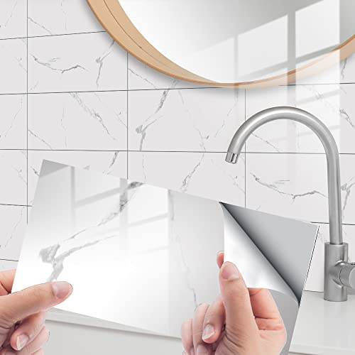 HORIWE Fliesenaufkleber Marmorierung 12x6 Inch Wandfliese Aufkleber 16 Stück PVC Fliesensticker Fliesen Folie Selbstklebende Tapete Wasserdicht Wandaufkleber für Küche, Schrank, Möbel, Tisch