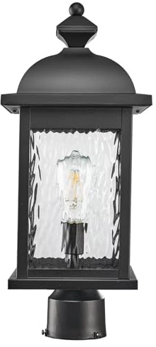 NAXTTII Outdoor Pole Light Aluminum Outdoor Post Light Hard Wired with Water Ripple Glass Matte Black Finish 16 Inch Height Outdoor Column Lighting E26 Socket