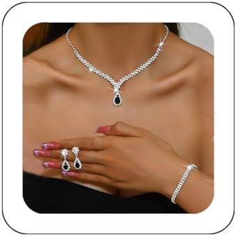 Zoestar Brautschmuck-Set für Hochzeit, Strass, Halskette, Ohrringe, Armband, formeller Modeschmuck für Damen, Einheitsgröße, /, Kein edelstein