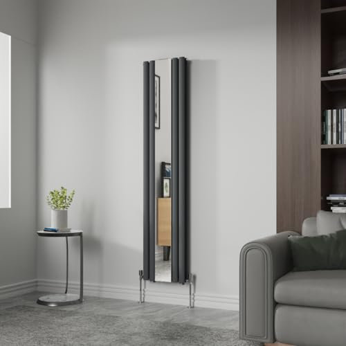 NRG Vertical Oval Column Radiator with Mirror Central Heating Double Column Radiator - 1800x380mm Anthracite