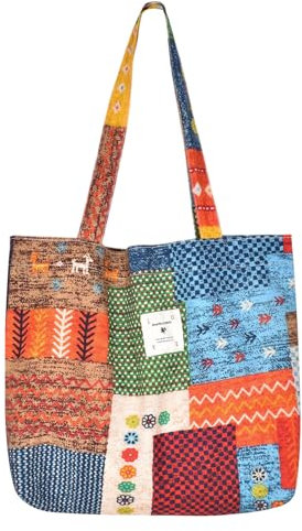 Marjoramy Baumwoll-Stofftasche, Bedruckte Schultertasche mit Henkeln, Große Einkaufstasche (B43 x H36 x T10 cm), Damen Tragetasche Canvas-Stoff,Wasserdichte Tasche, für Alltag, Reisen & Shopping