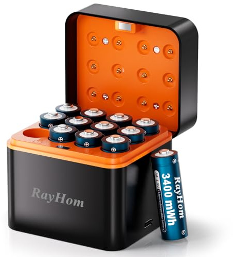 12 Pack 3400mWh Rechargeable Lithium aa Batteries with 12 Solt Charger