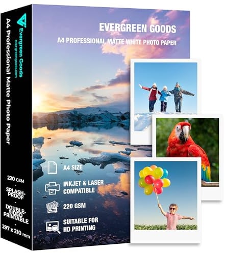 A4 Fotopapier Matt Doppelseitig Bedruckbar 220GSM, 50 Blatt | Inkjet & Laser Fotopapier, spritzwassergeschützt - kompatibel für Canon, HP & Epson Drucker