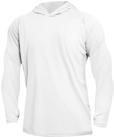 DiULi Hombres Sudadera de Protección Solar UPF 50+, 1 Pieza Rashguard de Manga Larga, Transpirable, Ropa con Capucha y Protección UV, Camisetas Rash Guard para Exteriores para Hombre (Blanco-XL)