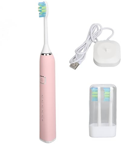 Brosse à Dent électrique, 5 Modes Ipx7 Base de Charge étanche 1200mah Brosse Nettoyage Electrique avec Brosse pour Voyage à la Maison (Rose)