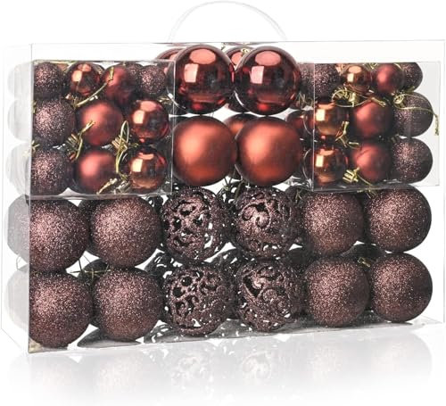 ZFYQ 100 Palle di Natale, Set di Palline per Albero di Natale, Palline Decorative da Appendere 3/4/6 cm, Adatte per Alberi di Natale, Finestre, Ghirlande Natalizie, Decorazioni Natale, Marrone