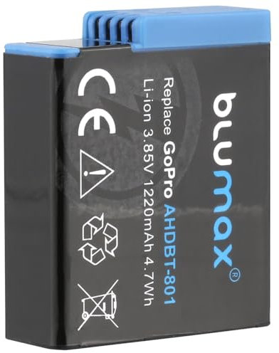 Blumax Akku kompatibel mit GoPro | 1220mAh | Hero 8 Hero 7 Hero 6 Hero 5 Black Hero 2018 / AHDBT-801 AHDBT-501 AABAT-001 / Hero8 Hero7 Hero6 Hero5